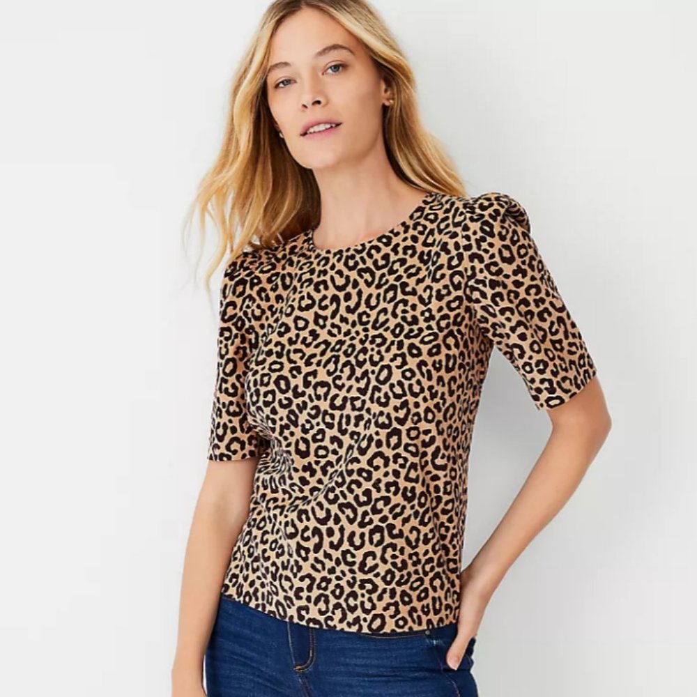 Ann Taylor Animal Print Puff Sleeve Top